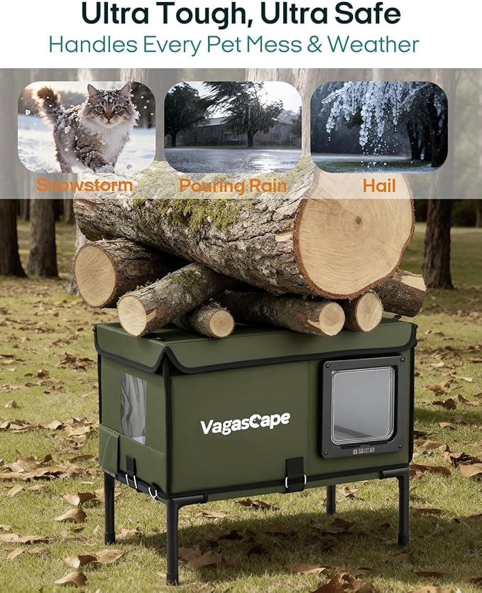 Heated Cat House for Outdoor in Winter, Insulated Weatherproof Cat Shelter with Heating Pad and Safe Escape Door, Waterproof Warm Home for Outside Barn Feral Stray Cat（Green）