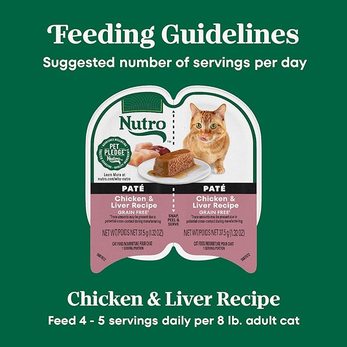Nutro Perfect Portions Wet Cat Food Pate Chicken & Liver Recipe, Grain Free Wet Cat Food, 2.64 oz. Twin-Pack Trays (24 Count, Pack of 1)