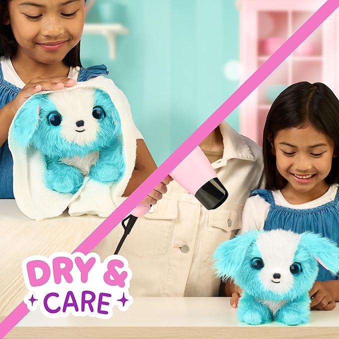 SCRUFFALUVS Blue Surprise Pet, Mystery Plush Toys, Stuffed Animals, Wash to Reveal 1 of 3 Rescue Surprise Toy Pets: Puppy, Bunny, or Kitty - Includes 8.7" Deluxe Carrier - Styles May Vary