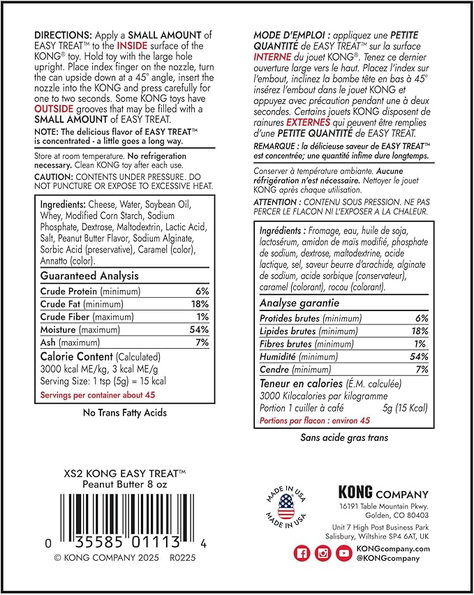 KONG Easy Treat Dog Paste 3-Pack – Mess-Free Stuffing Toys, Training & Reward Treats, Made in USA, Highly Digestible, No Refrigeration Needed (Peanut Butter)