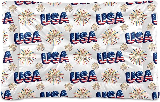Dog Bed for Crate Washable Pet Sleep Pad, Independence Day Elements Kennel Mat with Non-Slip Bottom, Soft Fluffy Supplies Pet for Dogs and Cats (36x24 inch)