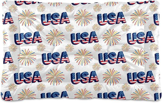 Dog Bed for Crate Washable Pet Sleep Pad, Independence Day Elements Kennel Mat with Non-Slip Bottom, Soft Fluffy Supplies Pet for Dogs and Cats (24x18 inch)