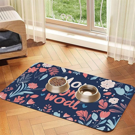 Dog Food Mats for Floors Absorbent Pet Cat Food Mat Happy Mother's Day Floral Gift for Mom Hc Non Slip Dogs Bowl Mats Water Dog Placemats Feeding Mat Pet Supplies 18X12In