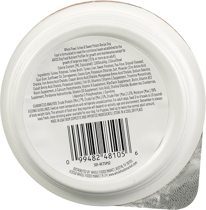 Whole Paws, Grain Free Wet Dog Food, Turkey & Sweet Potato Recipe, 3.5 Ounce