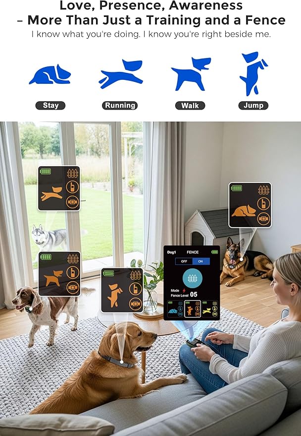 Teendow T800 Pro Wireless Fence for Dogs, Wireless Dog Fence with Remote Control, Waterproof & Rechargeable Electric Dog Fence, HD Display, Bark Control & Training for Outdoor