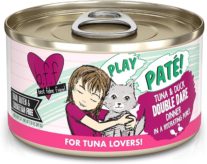 Weruva B.F.F. Play - Best Feline Friend Paté Lovers, Aw Yeah!, Tuna & Duck Double Dare with Tuna & Duck, 2.8oz Can (Pack of 12)