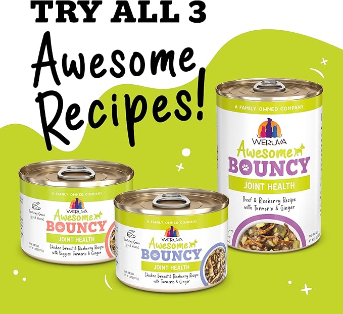 Weruva Awesome Bouncy Wet Dog Food, Magnificent Mobility Variety Pack, 6oz Can (Pack of 9)