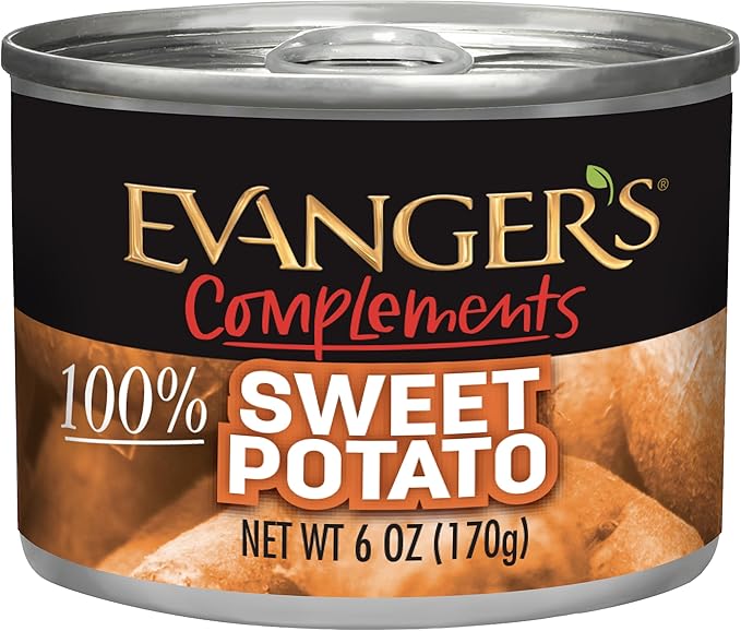Evanger's Complements Sweet Potato for Dogs & Cats – 24 Pack of 6 oz Cans – 100% Single-Ingredient Puree – Grain-Free, Gluten-Free, Ideal for Digestive Health