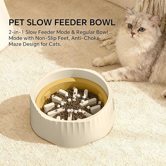White Dual-Purpose Slow Food Bowl, Fast/Slow Food can be Freely Switched to Adapt to Different pet Eating Habits, Cross-Border pet Supplies