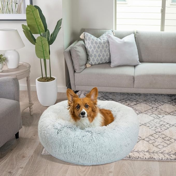 Best Friends by Sheri The Original Calming Donut Dog Bed – Washable Plush Pet Bed for Medium Breeds up to 45 lbs, Shag Faux Fur, Frost Gray, Medium (30" x 30")