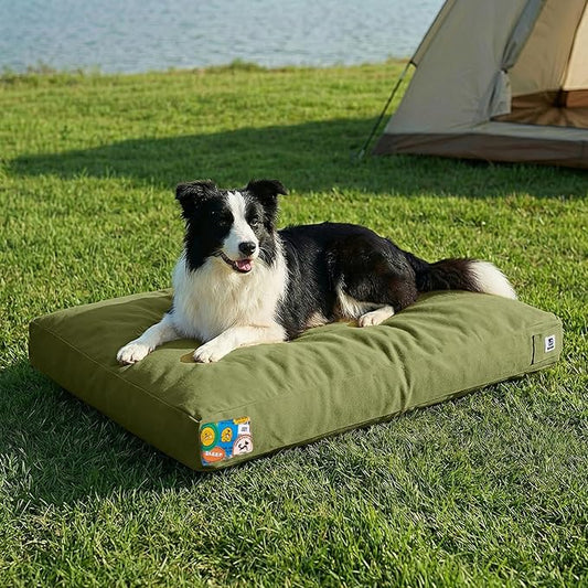 Sytopia 36 Inch Canvas Outdoor Dog Bed for Large Dogs, Waterproof Washable Removable Cover, Indoor Patio Pet Pad for Crate, Green