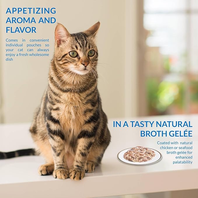 INABA Twin Packs for Cats, Shredded Chicken & Broth Gelée Side Dish/Topper Pouch, 1.4 Ounces per Serving, 16 Servings, Tuna & Chicken with Scallop Recipe in Scallop Broth