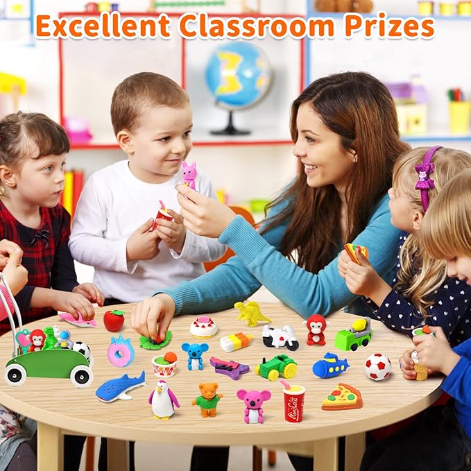 90 Pack Animal Erasers for Kids Bulk Desk Pets Classroom Prizes Treasure Box Toys for Classroom Supplies, 3D Puzzle Mini Erasers Pencil Eraser Back to School Supplies for Kids Party Favors (Random)