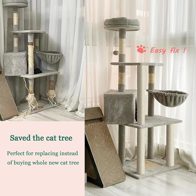 Cat Tree Replacement Post, 4 Pack 9.84in Cat Scratching Post Replacement Poles with M8 Screws, Natural Sisal Cat Tower Parts, Connectable to 19.7in/39.4in for Cat Tree Repair & Extension