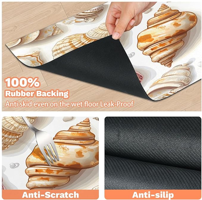 Ocean Theme Dog Food Mat for Floors Absorbent Dog Bowl Mat for Food and Water Dispenser Quick Dry Cat Food Placemat Pet Supplies 16" x 24", Seashell Beach