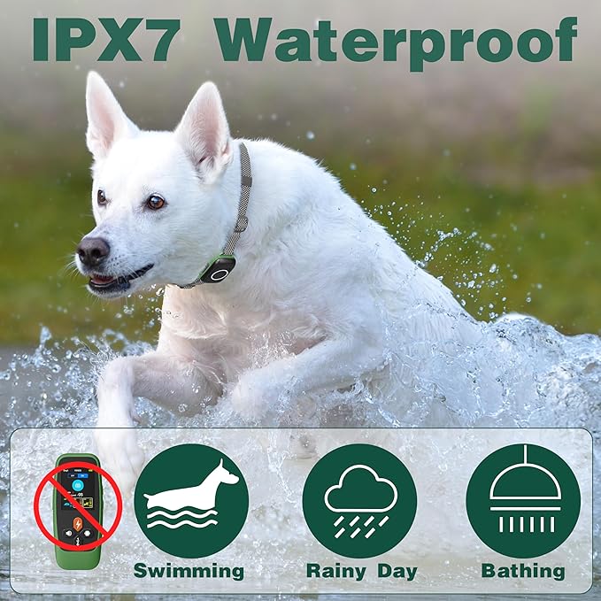 4-in-1 Wireless Dog Fence System Electric Dog Fence with Training Collar & Anti-Bark Collar, Real-Time Pet Status Display, Portable Waterproof Outdoor Pet Containment System