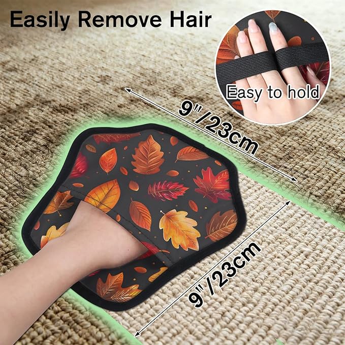 Fall Leaves Theme Electrostatic Pet Hair Removal Glove for Cats & Dogs - Reusable Grooming Mitt for Couch, Carpet, Car Seat & Laundry - Large 9x9 Inch