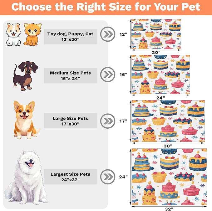 Cake Dog Food Mat for Floors Absorbent Dog Bowl Mat for Food and Water Dispenser Quick Dry Cat Food Placemat Pet Supplies 12" x 20", Dessert Food