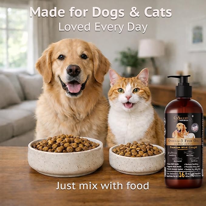Rich Omega-3 Fish Oil for Dogs & Cats | Natural EPA + DHA Fatty Acids for Shiny Coat, Reduce Itchy Skin, Support Joint Function, Immune & Heart Health, 16 FL OZ