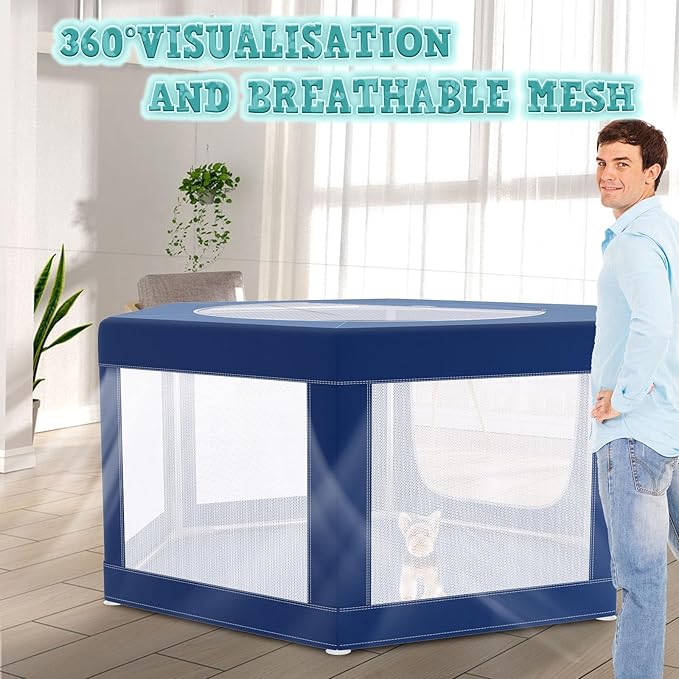 45x45 Inches Hexagonal Type Puppy Playpen, Dog Playpen for Puppies or Small Dogs, Dog Fence Pet Playpen for Indoor & Outdoor, Sturdy Safety Dog Pen with Thickened Fabric, Breathable Mesh