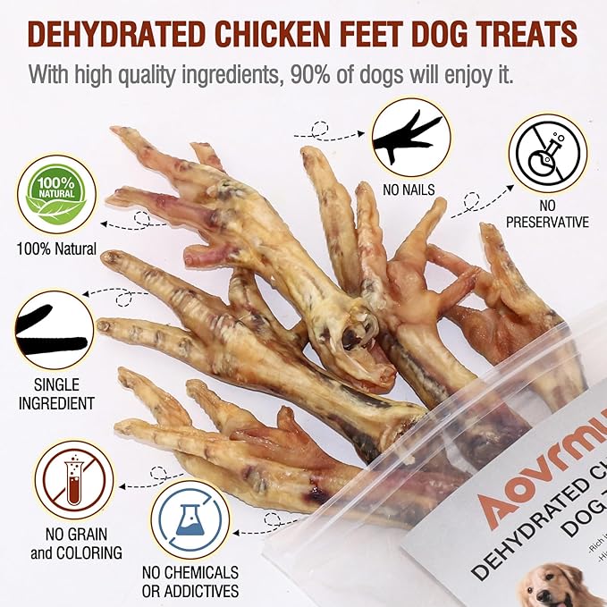 Dehydrated Chicken Feet Dog Treats Organic Nail-Free High Protein No Addictives Single Ingredient Paws All Natural Dog Chews & Snacks