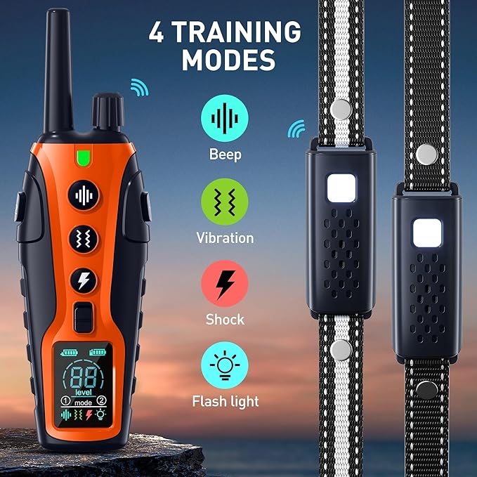 Dog Shock Collar 2 Dogs(15-150lbs) with Flashing Light for Night Walks,4000FT Dog Training Collar Adjustable Pitch Beep(1-8), Vibration(1-16), Safe Shock(1-99), and Keypad Lock