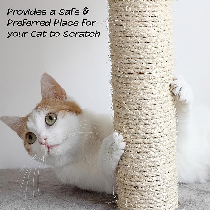 Cat Scratching Post - Interactive Play Area with Sisal Rope Scratcher and Hanging Toy for Indoor Cats - Scratch Tree for Pets by PETMAKER (Black/Gray)