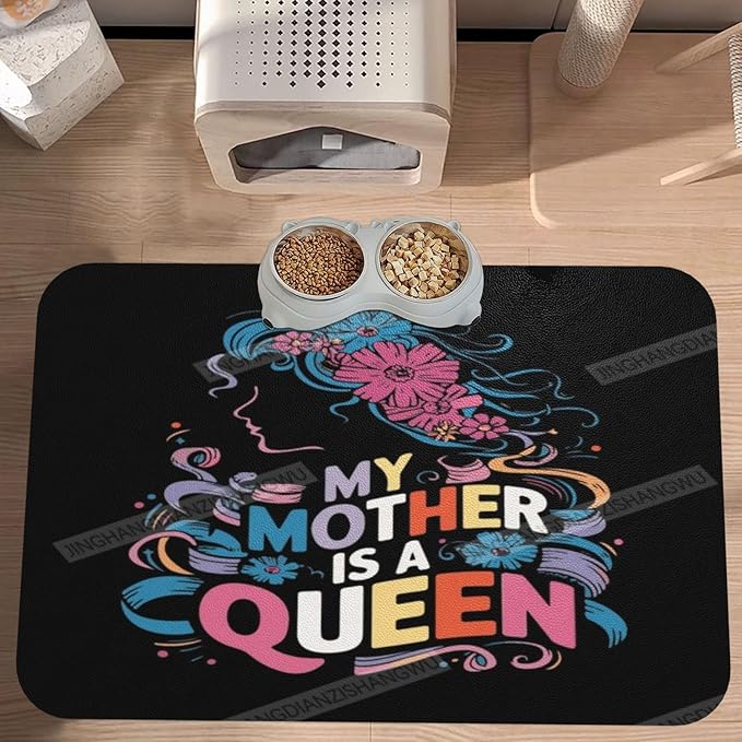 Absorbent Dog Water Cat Mat for Food Water Bowl Quick Dry Happy Mother's Day Floral Gift for Mom Art Pet Feeding Mats No Stains Dog Food Mat Pet Accessories Supplies Cat Bowl Mats 18X12In