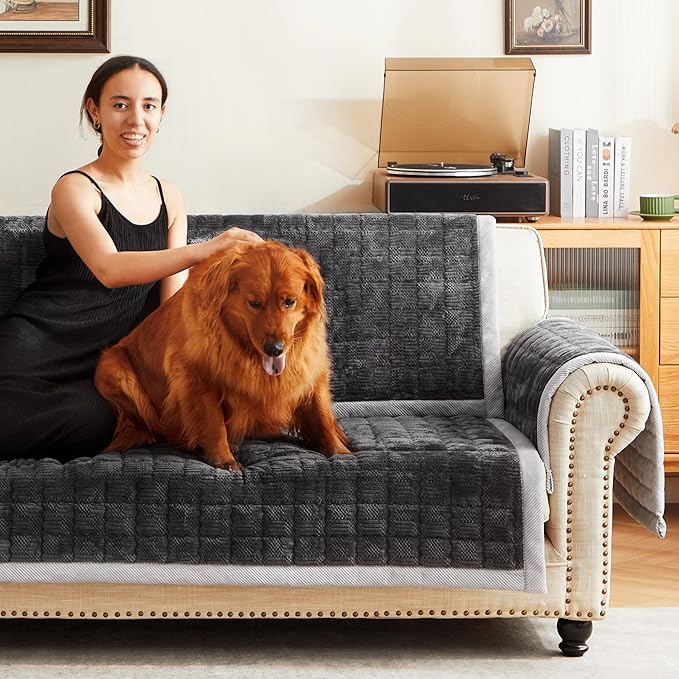 Couch Cover for Dogs Washable,Anti-Slip Back Cat Mat Pet Pad Blanket for Furniture Protector,Fuzzy Pet Sofa Cover for 3 Cushion Couch Sofa Pets Friendly (Dark Gray, 1pc/36"x58"/Seat Cover)