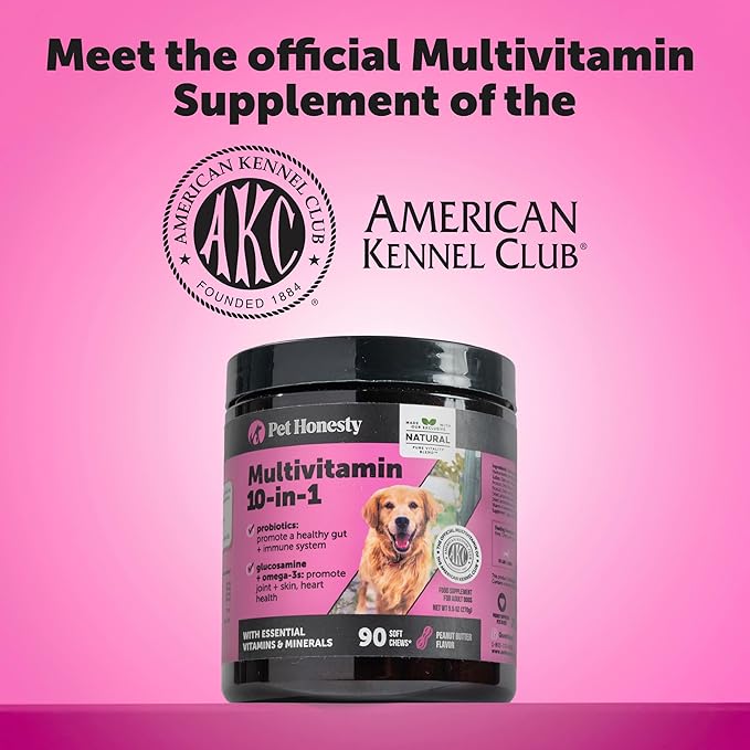 Dog Multivitamin Max Strength, 15-in-1 Multivitamin for Dogs – Dog Vitamins & Supplements with Glucosamine, Probiotics & Omega 3s – Supports Joint, Heart, Immune, Skin & Coat Health – Chicken (90 Ct)