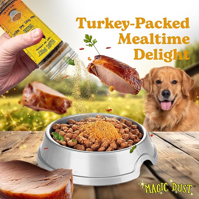 Wild Meadow Farms - Magic Dust Turkey Jerky Topper, Single Protein Pet Food Topper for Dogs and Cats, Enhance Flavor & Elevate Mealtime Excitement for Picky Eaters - 3.5 Ounce Bottle in Turkey Flavor