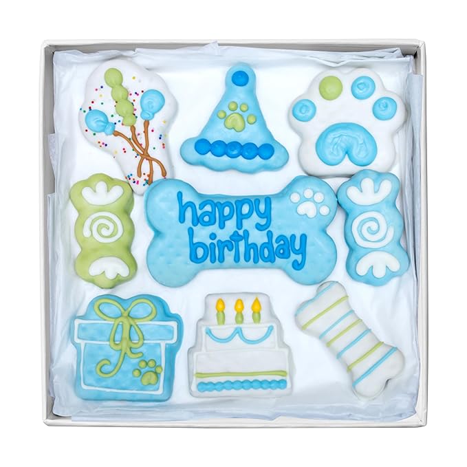 Wufers Birthday Boy Cookie Box | Gifts for Dogs | Gourmet-Decorated Treats | Made with Locally Sourced Ingredients (Blue - Birthday Boy)