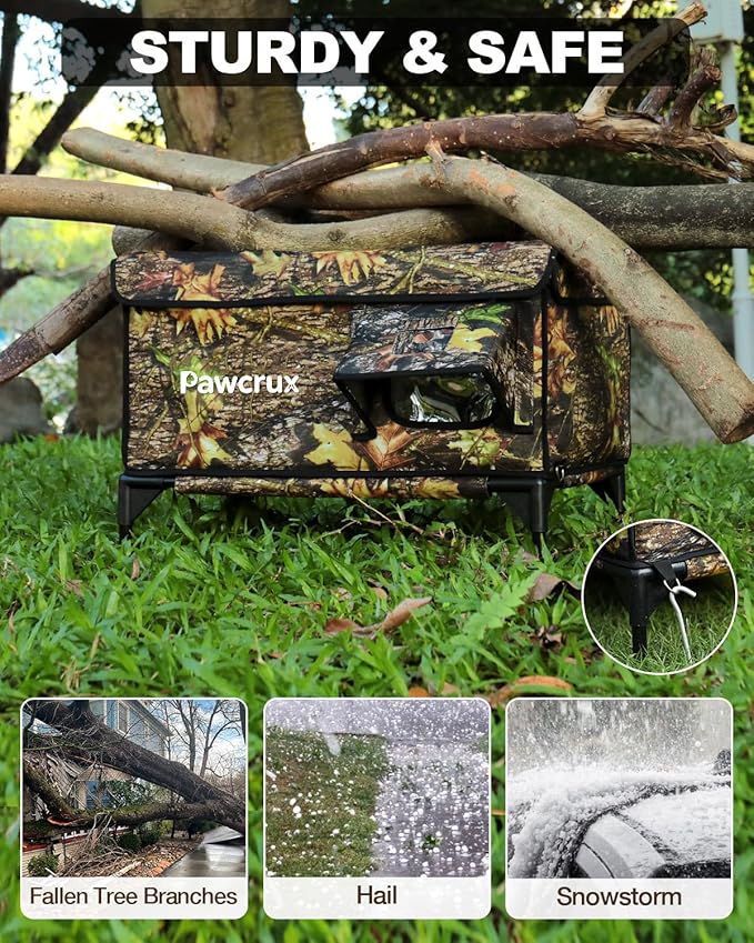 Weatherproof Heated Cat House for Outdoor in Winter, Heated Cat Bed Kitty Shelter with Cat Heating Pad, Insulated & Safe Escape Door, Warm House for Outside Stray Cat (Leaf Color, 17"x25"x17")
