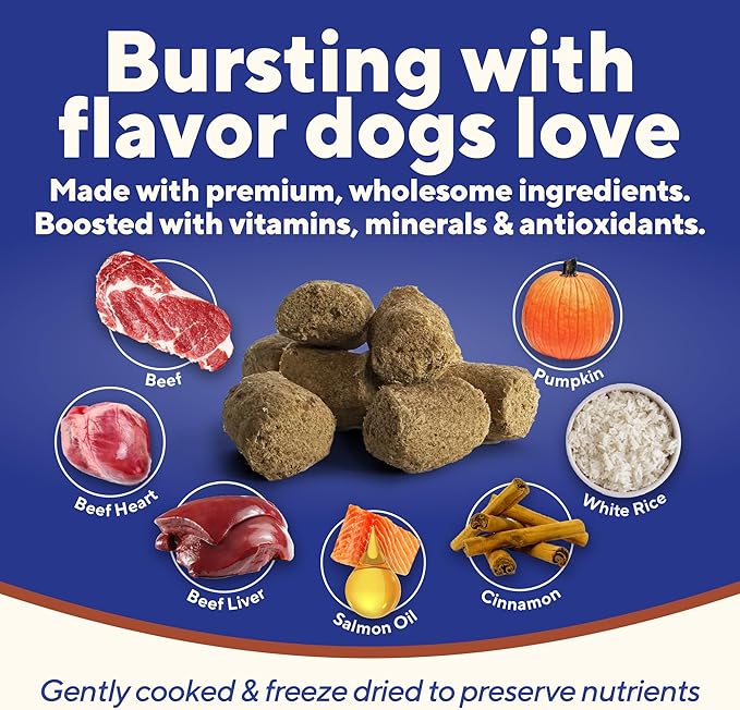 Dave’s Pet Food Digesti-Bites Easy to Digest Freeze Dried Beef and Beef Liver Dog Treats with Pumpkin Fiber & Probiotics, Complete & Balanced Nutritious, Freeze Dried Dog Food Topper, USA Made (12 oz)