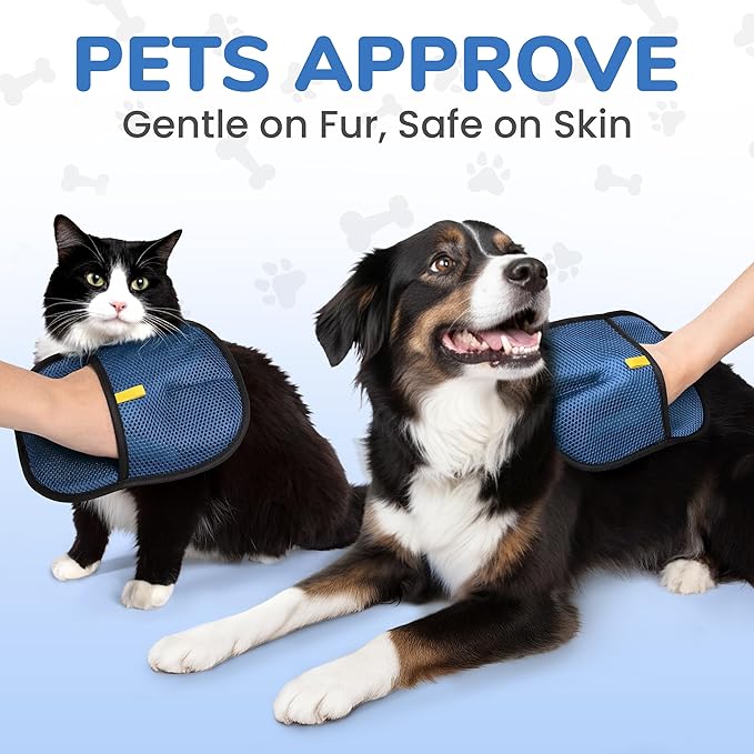 Pet Hair Removal Glove for Cats and Dogs, Electrostatic Magic Brush Pet Hair Remover for Dog Couch, Available in Blue, Purple, Pink, Brown- Perfect for Pet Owners (Blue)