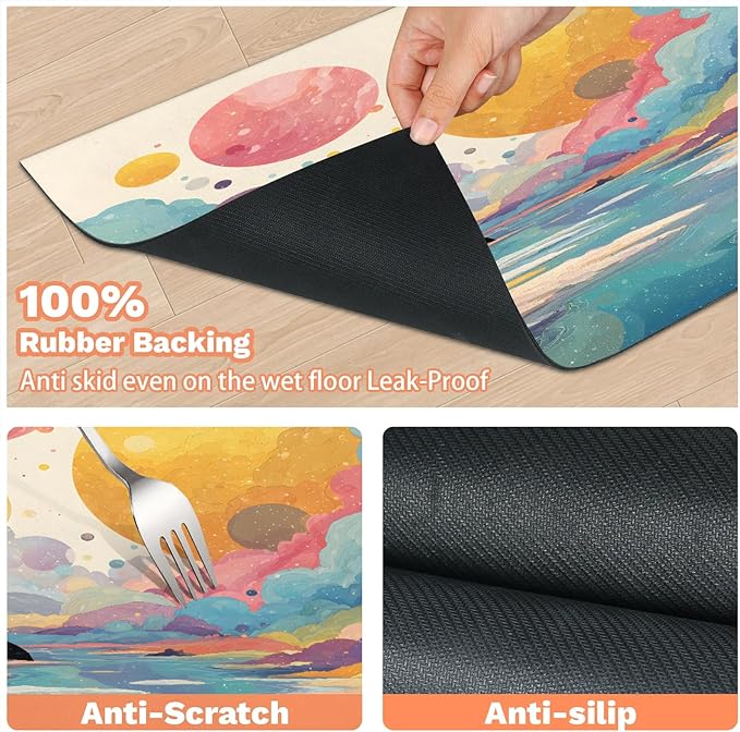 Colorful Mountain Dog Food Mat for Floors Absorbent, Quick Dry Water Dispenser Mat for Food, Water, Pet Supplies 12" x 20", Polka Dots