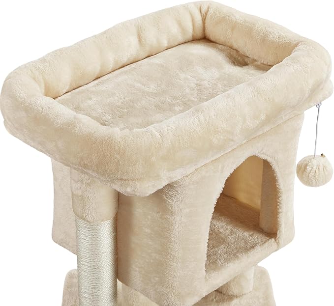 Yaheetech Cat Scratching Posts with Bed, 23.5 Inches Cat Kitten Scratcher Featuring with Sisal Scratch Posts, Interactive Dangling Ball for Indoor Large Cats, Beige