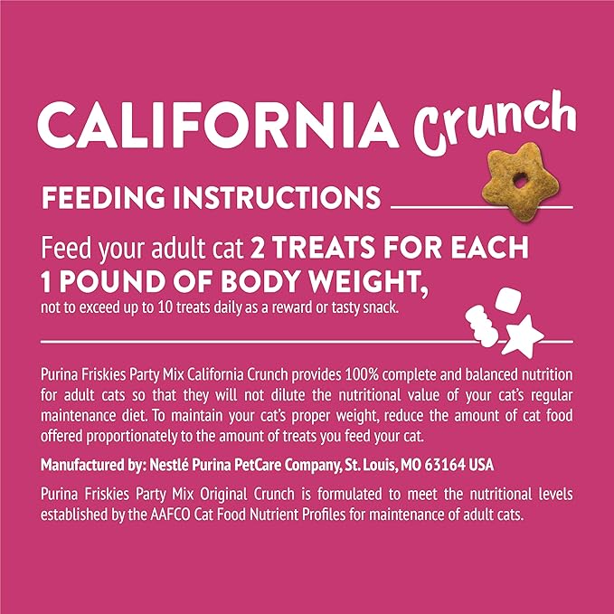 Purina Friskies Party Mix California Crunch with Chicken and Flavors of Turkey and Bacon Cat Treats - 30 oz Canister