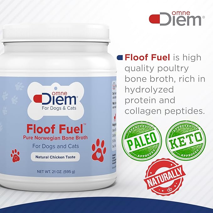 OmneDiem Floof Fuel for Cats & Dogs - Pure Norwegian Poultry Bone Broth - Pet Food Topper - Tasty Chicken Flavor, Rich in Protein - Supports The Health of The Joints, Gut, Skin & Coat - 21oz (595g)