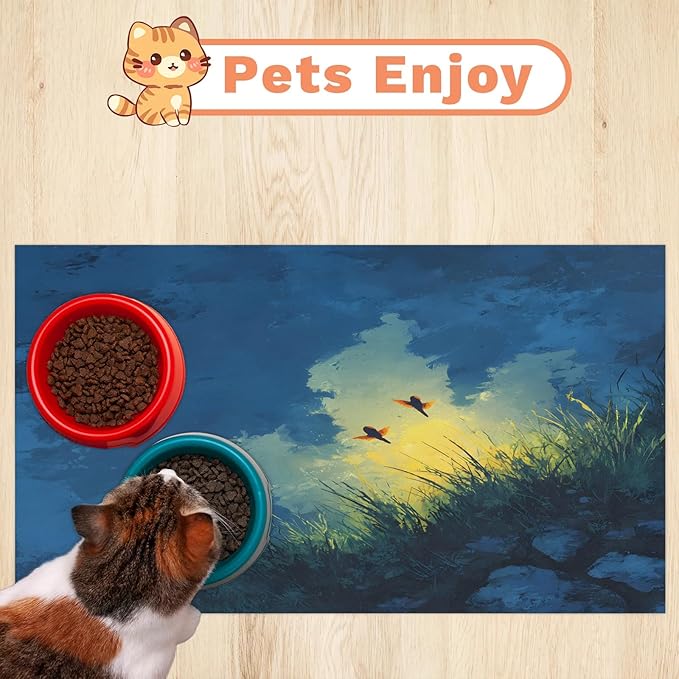 Blue Skys Dog Food Mat for Floors Absorbent, Quick Dry Water Dispenser Mat for Food, Water, Pet Supplies 12" x 20", Grass