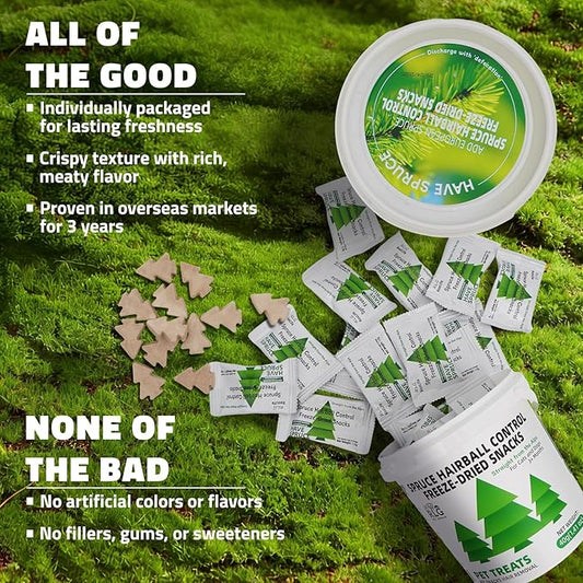 RLG High-Protein Freeze Dried Cat Treats—Hairball Control, Grain-Free, Digestive & Dental Care, Shiny Coat with Fish Oil & Spruce Fiber (1 Tub/1.41oz)