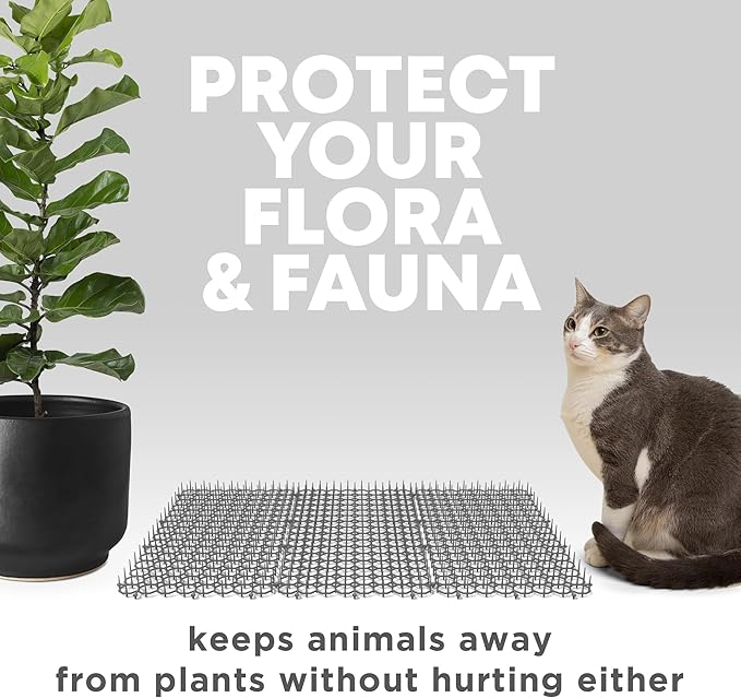 Petfolio 12 Pack Scat Mat for Cats - 16 x 8 Inch Cat Deterrent Mat with Spikes with 1 Inch Spikes, 6 Garden Staples & 10 Zip Ties. Pet Training Mat for Cat Repellent Indoor & Outdoor