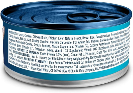 Blue Buffalo Tastefuls Wet Cat Food Paté, Made with Natural Ingredients, Turkey and Chicken Entrée, 5.5-oz Cans (24 Count)