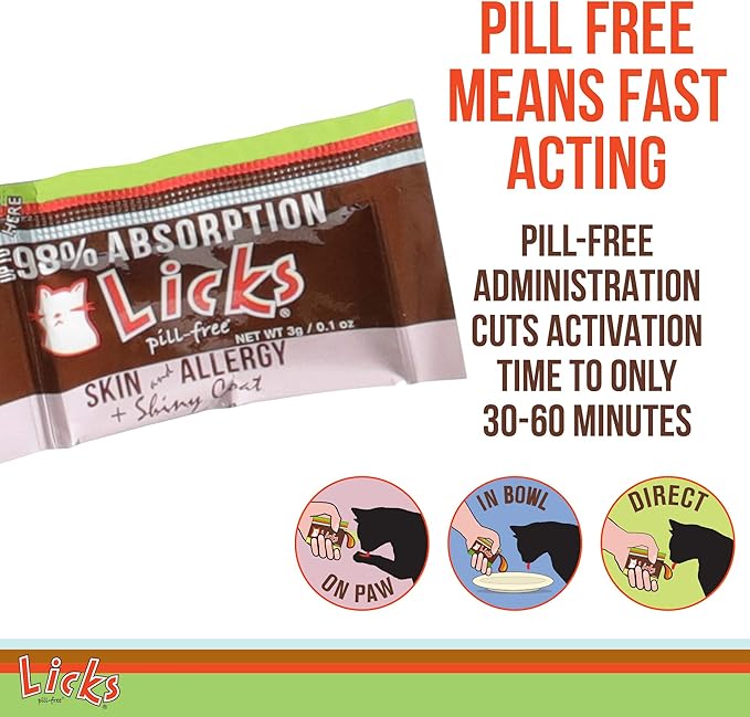 Licks - Cat Allergy - Cat Skin and Allergy - LiquiPaks - 30 Use