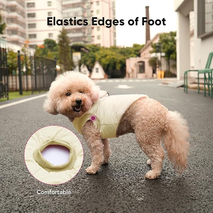 Fleece Lining Dog Hoodie with Harness Built in,Extra Warm Small Dog Jacket in Winter Puppy Coats with Hooded,Light Yellow XS