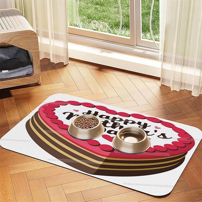 Pet Feeding Mat for Floors Waterproof Dog Mat for Food and Water Happy Mother's Day Floral Gift Mom Iv Absorbent Quick Dry Non Slip Mats Cat Bowls 24x16In