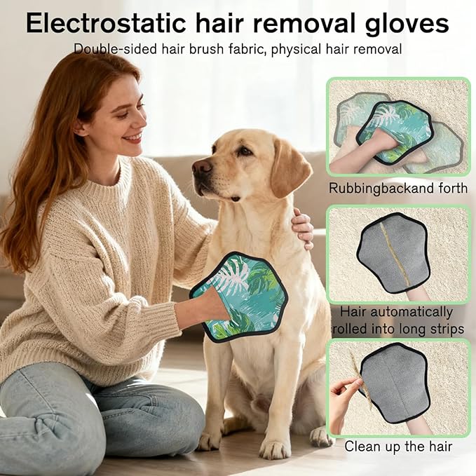 Reusable Pet Hair Removal Glove Palm Leaf Design Magic Brush for Cat & Dog Hair Remover for Car, Sofa, Bedding, Clothes - 9x9 Mitt Washable