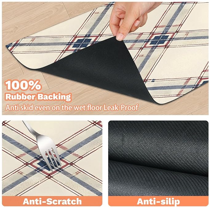 Buffalo Check Dog Food Mat for Floors Absorbent, Quick Dry Water Dispenser Mat for Food, Water, Pet Supplies 16" x 24", Plaid