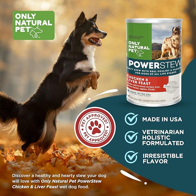 Only Natural Pet PowerStew Chicken and Liver Feast Wet Dog Food, Legume and Grain-Free with Savory Hydrating Broth and Vegetables, Complete Nutrition for All Life Stages, 12.5 oz Cans, Pack of 6 (C)