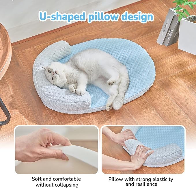 CATISM Cat Cooling Mat - Pet Bed Mat for Cats or Small Dogs, Cat Bed Cat Sleeping Beds with Pillow Soft and Comfortable, Cozy Pad Washable, Non-Slip Bottom Removable